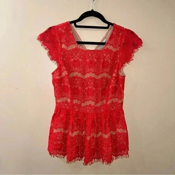 Anthropologie - Maeve Katrine Orange Floral Lace Cal Sleeve  Top - Picture 2 of 6